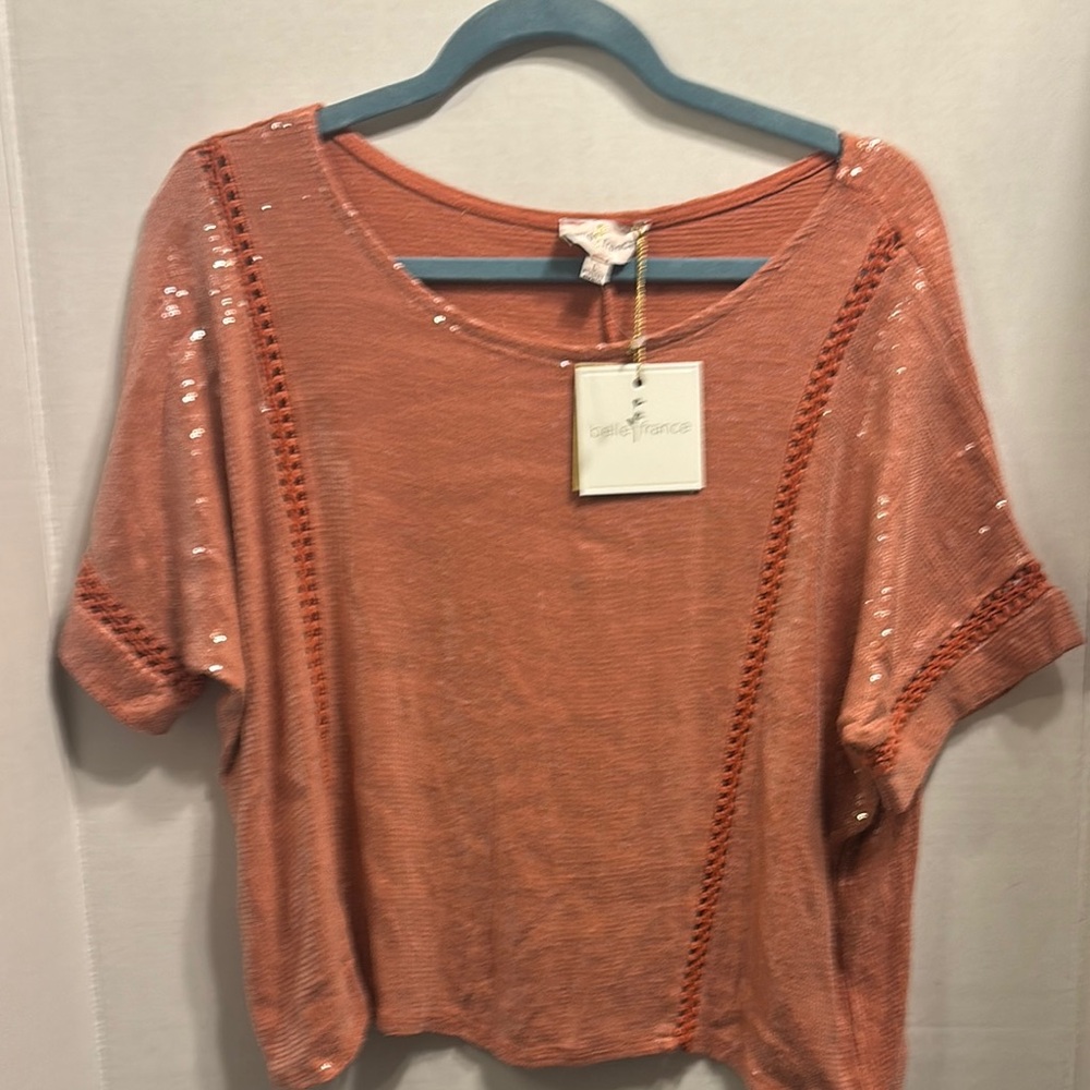 Women's orange  Sequin Top Belle France size L